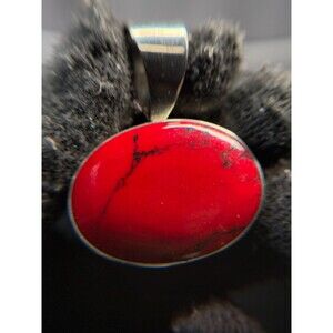 Mexico Sterling Red Howlite Pendant 925 Large Oval